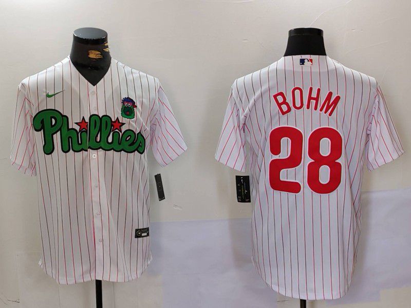 Men Philadelphia Phillies #28 Bohm White stripe Second generation Joint Name 2024 Nike MLB Jersey style 1